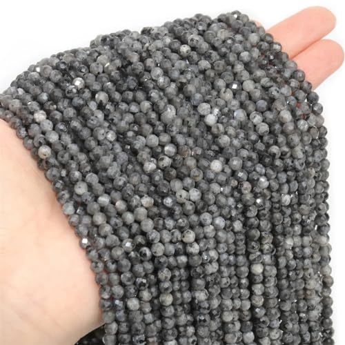 Kleine natürliche schwarze Steine, facettierter Stein, rund, lose Perlen für DIY-Armbänder, Halsketten, Schmuckherstellung, Labradorit-Stein, 2 mm, ca. 175 Stück von Hamthuit
