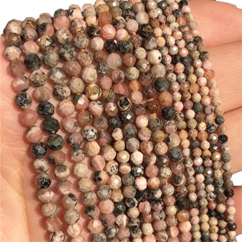 Natürliche, facettierte kleine Achat-Kristallperlen, lose kleine Perlen für Schmuckherstellung, Perlenarbeiten, DIY-Armband, Rhodonit, 4 mm, 91 Stück von Hamthuit