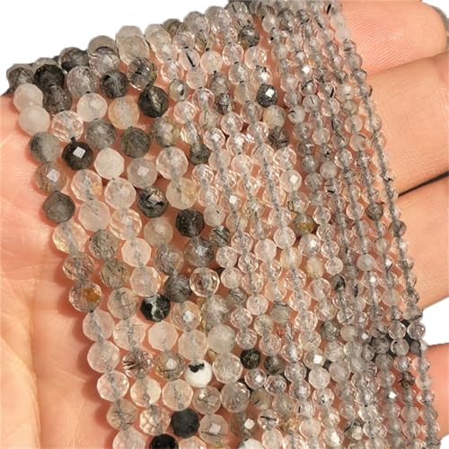Natürliche, facettierte kleine Achat-Kristallperlen, lose kleine Perlen für Schmuckherstellung, Perlenarbeiten, DIY-Armband, schwarzer Quarz, 4 mm, 91 Stück von Hamthuit