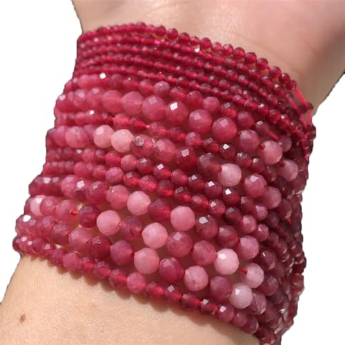 Natürliche Rubinsteinperlen, facettiert, klein, rot, rund, lose Perlen für DIY-Schmuckherstellung, Armband, Perlen, Zubehör, Rubin, 3 mm, 110 Stück von Hamthuit