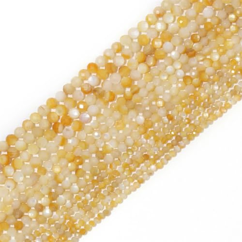 Natürliche facettierte Apatit-Saphir-Jade-Onyx-Edelstein-Perlen, runde Perlen für Schmuckherstellung, DIY-Armband, Zubehör, gelbe Muschel, 2 mm (ca. 170 Stück) von Hamthuit