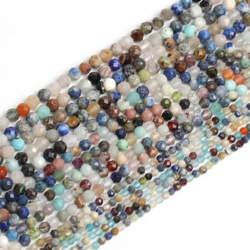 Natürliche facettierte Apatit-Saphir-Jade-Onyx-Edelstein-Perlen, runde Perlen für Schmuckherstellung, DIY-Armband, Zubehör, gemischte Steine, 2, 4 mm (ca. 91 Stück) von Hamthuit