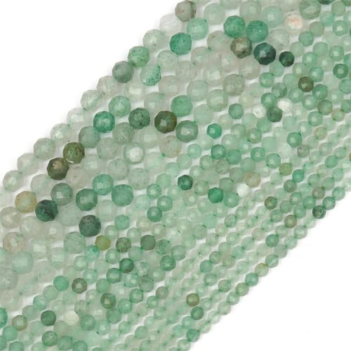 Natürliche facettierte Apatit-Saphir-Jade-Onyx-Edelstein-Perlen, runde Perlen für Schmuckherstellung, DIY-Armband, Zubehör, grüner Aventurin, 2 mm (ca. 170 Stück) von Hamthuit