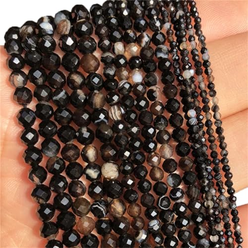 Natürliche facettierte kleine Achat-Kristallperlen für Schmuckherstellung, Perlenarbeiten, DIY-Armband, schwarzer Obsidian, 4 mm, 91 Stück von Hamthuit