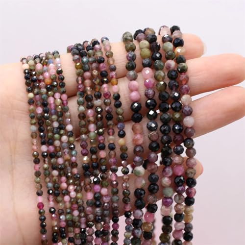 Naturstein-Perlen, facettierte, runde farbige Edelsteine, lose Perlen für Schmuckherstellung, DIY, Halsketten, Armbänder, Zubehör, farbiger Turmalin, 2 mm von Hamthuit
