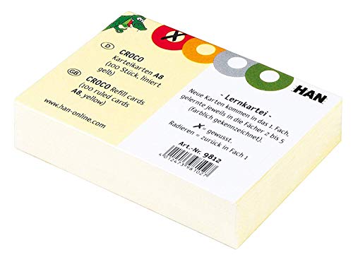 HAN Karteikarten für Croco Lernkartei, 190 g/m², gelb, liniert (A8 / 200 Stück) von HAN