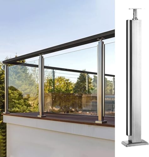 Gehärteter Glasgeländerpfosten für Innen- und Außenzäune für runde und quadratische Handläufe, Edelstahl-Deckgeländerpfosten aus Glas, Stangen und Klemmen (Endpfosten, 85 cm) von HanDpi