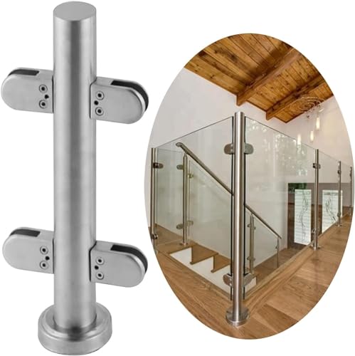 HanDpi Gehärtete Balustradenpfosten aus Glas, Geländerpfosten aus Edelstahl, Treppengeländerpfosten für Terrassen-/Treppenzaunglas, Stangen und Klemmen (Mittelpfosten, 85 cm) von HanDpi