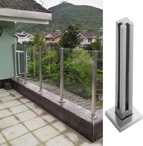 HanDpi Gehärtete Glasgeländerpfostensysteme für Balustraden, langlebige Glaspaneelpfosten aus Edelstahl für Balkon- und Loftglas, Stangen und Klemmen (Eckpfosten, 75 cm) von HanDpi