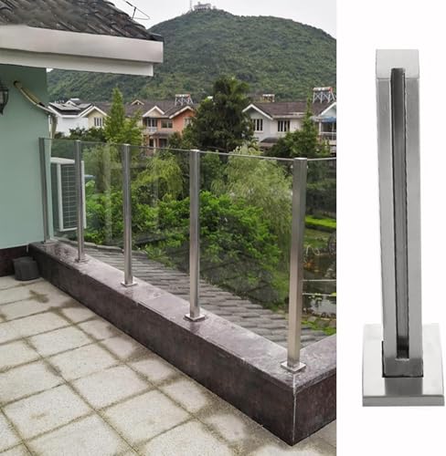 HanDpi Gehärtete Glasgeländerpfostensysteme für Balustraden, langlebige Glaspaneelpfosten aus Edelstahl für Balkon- und Loftglas, Stangen und Klemmen (Endpfosten, 65 cm) von HanDpi