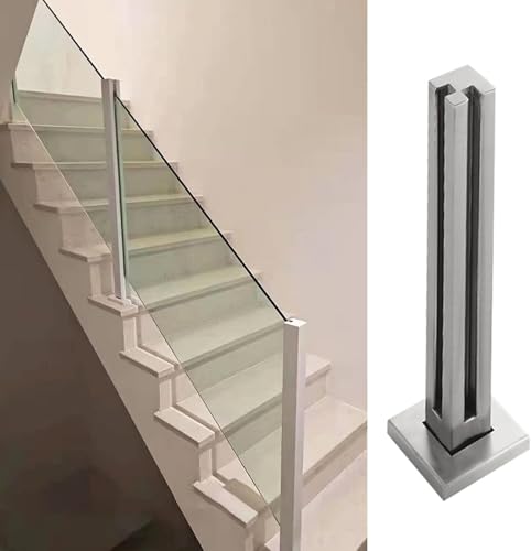 HanDpi Gehärteter Glasgeländerpfosten für Balustraden-Treppengeländer für 10/12 mm Dickes Glas, End-/Mittel-/Eckpfosten aus silbernem Glas, Stangen und Klemmen (Eckpfosten, 65 cm) von HanDpi