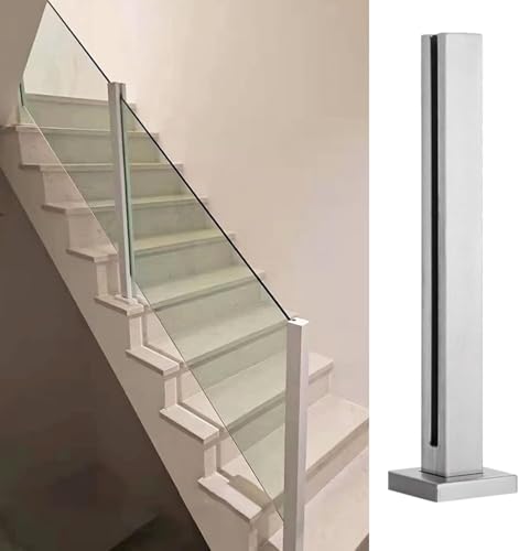 HanDpi Gehärteter Glasgeländerpfosten für Balustraden-Treppengeländer für 10/12 mm Dickes Glas, End-/Mittel-/Eckpfosten aus silbernem Glas, Stangen und Klemmen (Endpfosten, 65 cm) von HanDpi