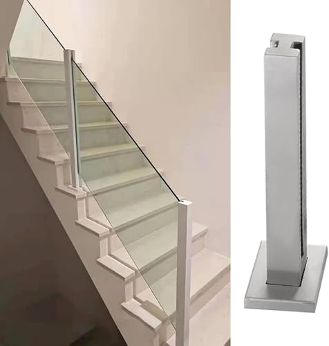 HanDpi Gehärteter Glasgeländerpfosten für Balustraden-Treppengeländer für 10/12 mm Dickes Glas, End-/Mittel-/Eckpfosten aus silbernem Glas, Stangen und Klemmen (Mittelpfosten, 65 cm) von HanDpi