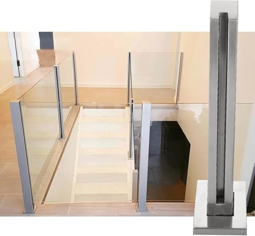 HanDpi Gehärteter Glasgeländerpfosten für Balustraden-Treppenplattformen, Edelstahl-Glaszaunverbinder für 10/12 mm Glas-/Holz-/Kunststoffplattenglas, Stangen und Klemmen (Endpfosten, 65 cm) von HanDpi