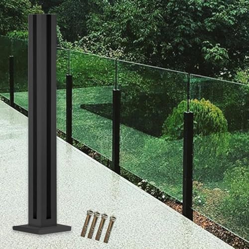 HanDpi Gehärtetes Balustrade-Geländer aus schwarzem Glas, quadratischer Pfosten für Balkon, Decktreppe, Außenplattform, Edelstahl-Geländerpfostenglas, Stangen und Klemmen (Eckpfosten, 105 cm) von HanDpi