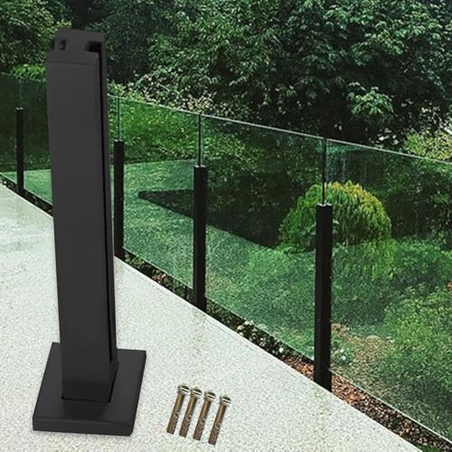 HanDpi Gehärtetes Balustrade-Geländer aus schwarzem Glas, quadratischer Pfosten für Balkon, Veranda, Terrasse, Treppe, Außenplattform, Edelstahl-Geländerpfostenglas, Stangen und Klemmen (95 cm) von HanDpi