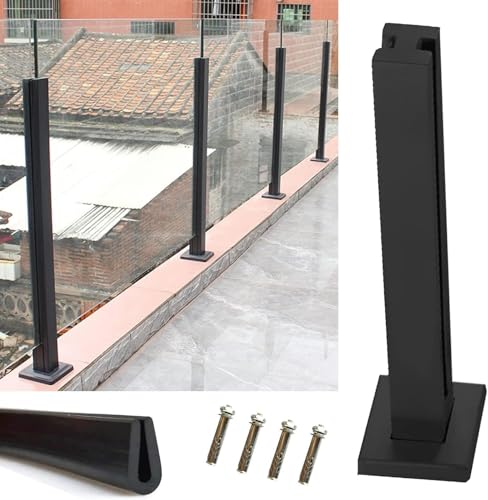 HanDpi Gehärtetes Balustraden-Deckgeländersystem für Glaszäune, quadratischer Glasgeländerpfosten für Poolgeländer/Loftplattform/Treppenglas, Stangen und Klemmen (schwarzer Mittelpfosten, 85 cm) von HanDpi