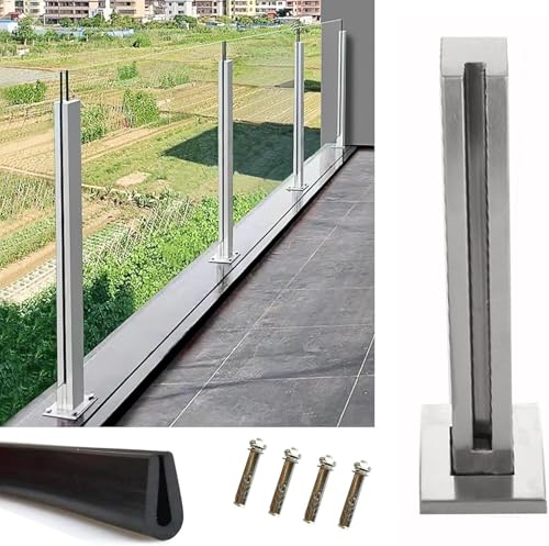 HanDpi Gehärtetes Balustraden-Deckgeländersystem für Glaszäune, quadratischer Glasgeländerpfosten für Poolgeländer/Loftplattform/Treppenglas, Stangen und Klemmen (silberner Endpfosten, 95 cm) von HanDpi