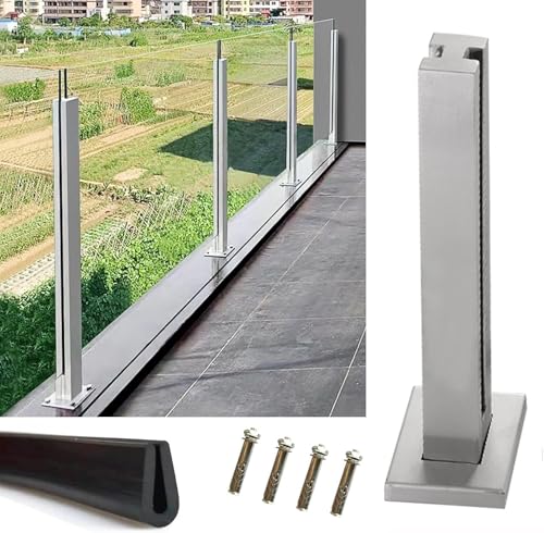 HanDpi Gehärtetes Balustraden-Deckgeländersystem für Glaszäune, quadratischer Glasgeländerpfosten für Poolgeländer/Loftplattform/Treppenglas, Stangen und Klemmen (silberner Mittelpfosten, 85 cm) von HanDpi