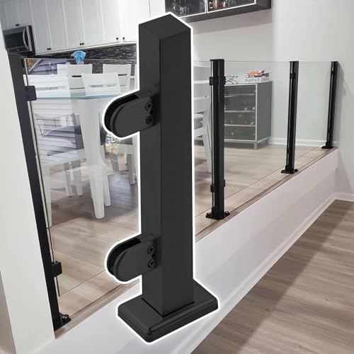 HanDpi Gehärtetes Geländer, Balustradenpfosten, Edelstahl-Glasgeländerpfosten, Schwarze Glasplattenklemme mit Gummieinlagen, Glas, Stangen und Klemmen (Pfosten mit schwarzem Ende, 85 cm) von HanDpi