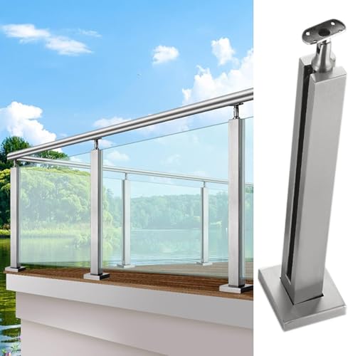 HanDpi Gehärtetes Geländer aus Edelstahl mit quadratischem Glaspfosten für Terrassengeländer, Glasplattenpfosten für Innentreppen/Flurglas, Stangen und Klemmen (mittlerer Pfosten, 105 cm) von HanDpi