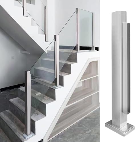 HanDpi Gehärtetes Geländer aus Edelstahl und Glas, Geländerpfosten aus silbernem Glas, Zaunpfosten für Flur, Loft, Treppe, Garagenstufen, Glas, Stangen und Klemmen (Endpfosten, 105 cm) von HanDpi