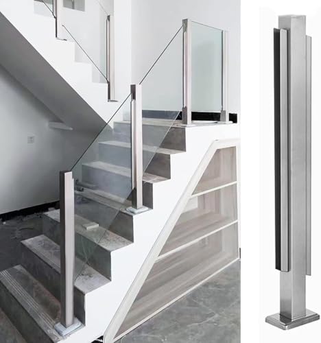 HanDpi Gehärtetes Geländer aus Edelstahl und Glas, Geländerpfosten aus silbernem Glas, Zaunpfosten für Flur, Loft, Treppe, Garagenstufen, Glas, Stangen und Klemmen (Mittelpfosten, 85 cm) von HanDpi