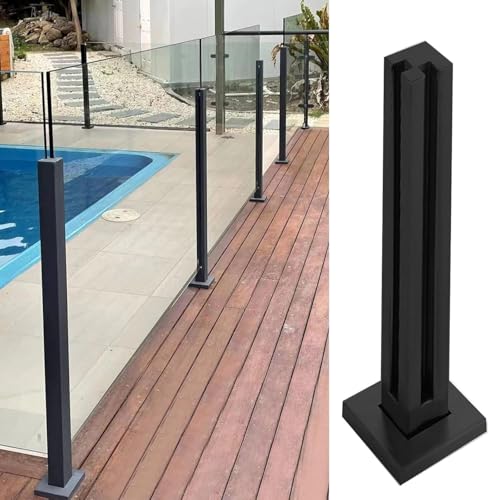 HanDpi Gehärtetes Glasgeländer, quadratisch, schwarz, Geländerpfosten aus Edelstahl für Pool, Balkon, Zaun, Glas, Stangen und Klemmen (Eckpfosten, 105 cm) von HanDpi