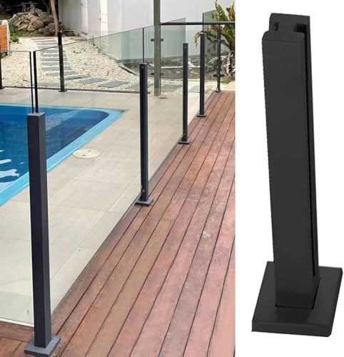 HanDpi Gehärtetes Glasgeländer, quadratisch, schwarz, Geländerpfosten aus Edelstahl für Pool, Balkon, Zaun, Glas, Stangen und Klemmen (mittlerer Pfosten, 95 cm) von HanDpi