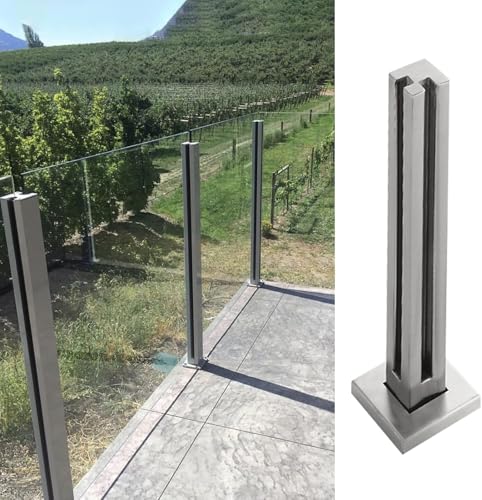 HanDpi Gehärtetes Glasgeländer mit quadratischem Pfosten, Balustradenpfosten aus Edelstahlglas für Deck, Schwimmbecken, Treppen, Außenterrassenglas, Stangen und Klemmen (Eckpfosten, 65 cm) von HanDpi