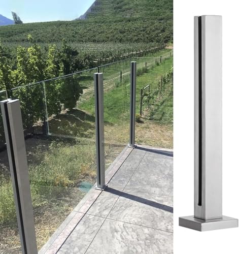 HanDpi Gehärtetes Glasgeländer mit quadratischem Pfosten, Balustradenpfosten aus Edelstahlglas für Deck, Schwimmbecken, Treppen, Außenterrassenglas, Stangen und Klemmen (Endpfosten, 95 cm) von HanDpi