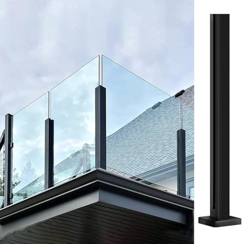 HanDpi Geländerpfosten aus gehärtetem Glas, Außenterrasse, Balkon, Edelstahl, schwarzer Balustradenpfosten für Plattform, Schwimmbad, Zaunglas, Stangen und Klemmen (Endpfosten, 105 cm) von HanDpi