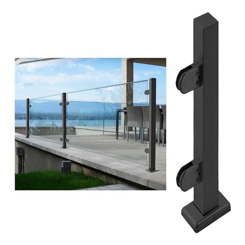 HanDpi Glasgeländerpfosten für Terrassentreppen mit Klemme, schwarzer Treppenpfosten für den Innen- und Außenbereich, Metallbalustrade/Sicherheitshandlauf-Baluster, 60–120 cm hoch (schwarzer Endpfo von HanDpi