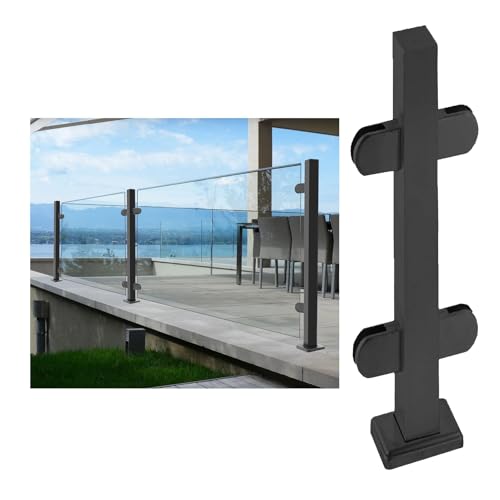 HanDpi Glasgeländerpfosten für Terrassentreppen mit Klemme, schwarzer Treppenpfosten für drinnen und draußen, Metallbalustrade/Sicherheitshandlauf-Baluster, 60–120 cm hoch (schwarzer Mittelpfosten, von HanDpi