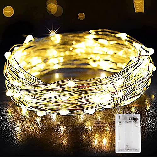 LED-Lichterkette, Mikro-Silberdraht, für den Innenbereich, batteriebetrieben, für Garten, Zuhause, Party, Hochzeit, Festival, Dekoration (warmweiß) (10m) von HanYun