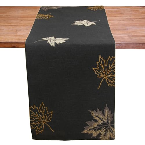 Elegante Herbstlaub-Stickerei Graue Tischdecke / Tischläufer 40x160 cm - Hochwertiges Leinen-Optik Polyester, Perfekt für Herbstdekor und Thanksgiving – Verschiedene Größen Verfügbar! von HanaQi