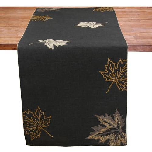 Elegante Herbstlaub-Stickerei Graue Tischläufer 40x85 cm – Hochwertiges Linen Optik Polyester, Perfekt für Herbstdekor und Thanksgiving – Verschiedene Größen Verfügbar! von HanaQi