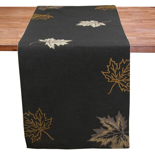 Elegante Herbstlaub-Stickerei Graue Tischläufer 45x110 cm - Hochwertiges Leinen-Optik Polyester, Perfekt für Herbstdekor und Thanksgiving – Verschiedene Größen Verfügbar! von HanaQi