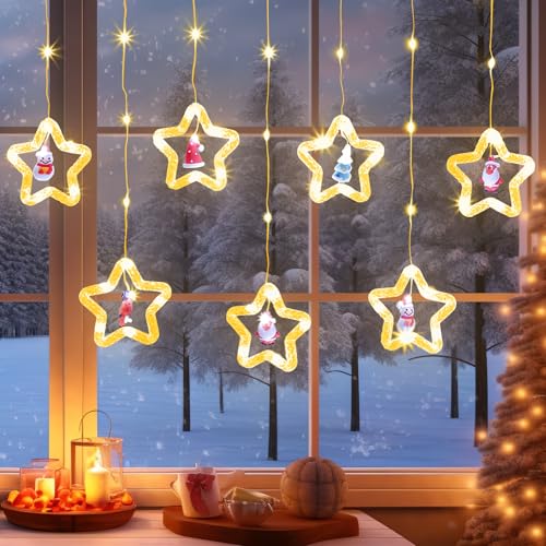 Hanair Lichterkette Fenster, Weihnachtsstern-Lichterkette mit 100 LEDs und 10 Sternen sich zur Dekoration von Zelten,Anderen Innen- und Außenbereichen，Warmes Gelbes Licht von Hanari