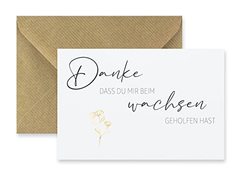 1 Premium Karte Grußkarte für Erzieherin Erzieher, 10,5x14,8cm mit 1 Naturumschlag - Danke dass Du mir beim Wachsen geholfen hast - Klappkarte, edles Premiumpapier von Handarbeit - Lieblingsladen