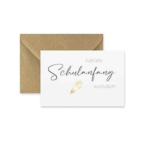 1 Premium Karte Grußkarte für den Schulanfang + 1 Naturumschlag (Klappkarte) - 10,5x14,8cm edles Premiumpapier, Endlich Schulkind Alles Gute wünschen von Handarbeit - Lieblingsladen