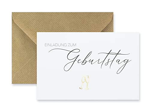 10 Premium Karten Geburtstagseinladung + 10 Naturumschläge (Klappkarte) - Einladungskarte zum Geburtstag birthday Einladung - 10,5x14,8cm edles Premiumpapier von Handarbeit - Lieblingsladen