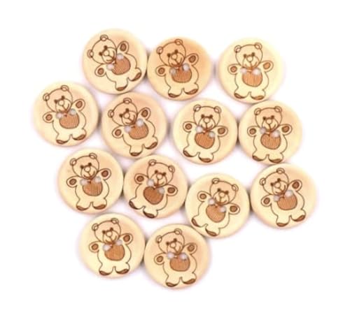 12 wunderschöne Holzknöpfe 20mm natur rund mit Teddymotiv 2 Löcher zum aufnähen annähen Knöpfe Handarbeit Scrapbooking für Kinderkleidung Jacken Mützen Strampler von Handarbeit - Lieblingsladen