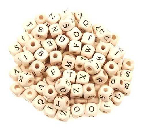 200 Buchstabenperlen natur, Holzperlen Buchstabenwürfel 10x10mm mit 3,5 mm Loch, gemischte Buchstaben A-Z im Set, zum Basteln, Auffädeln, Fädeln für DIY-Schmuck von Handarbeit - Lieblingsladen