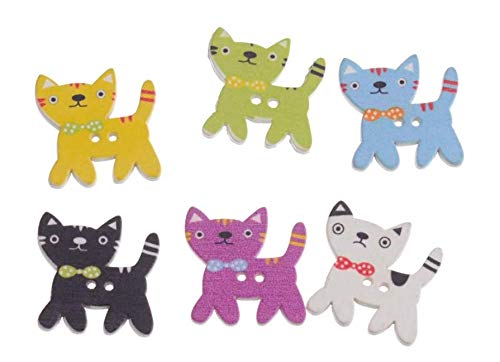 30 Holz Knöpfe Katze bunter Mix 25mm 2 Löcher 1,5mm nähen annähen Holzknöpfe Jackenknöpfe Mantelknöpfe basteln Katzenmotiv Scrapbooking Kinderkleidung von Handarbeit-Lieblingsladen