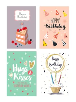 4 Premium Geburtstagskarten happy birthday 12x18cm - Klappkarten mit 4 weissen Umschläge, Karte zum Geburtstag Alles Gute Glückwunschkarten happy-birthday-Karten von Handarbeit - Lieblingsladen