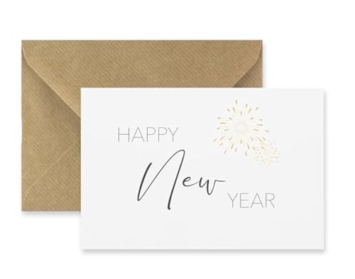 4 Premium Neujahrskarten 10,5x14,8cm Klappkarte happy new year mit 4 Umschläge in Naturpapier Silvesterkarten Alles Gute wünschen von Handarbeit - Lieblingsladen