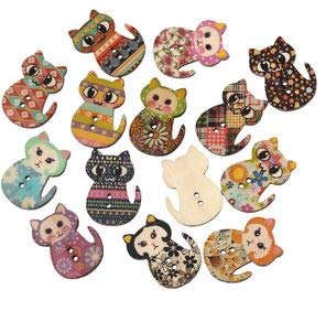 50 Holzknöpfe Katzen bunter Muster Mix 23x30mm 2 Löcher 1,6mm nähen annähen aufnähen an Kinderkleidung Zweilochknöpfe aus Holz Mützen Jacken Mantelknöpfe basteln Scrapbooking von Handarbeit-Lieblingsladen