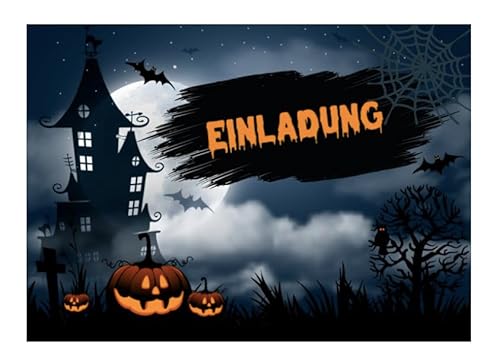 Handarbeit - Lieblingsladen 12 Premium Einladungskarten Halloweenparty + 12 Umschläge, Halloween, Postkarte 10,5x14,8cm, mit vorgedrucktem Text auf der Rückseite Einladung Karten Kinder Erwachsene von Handarbeit - Lieblingsladen