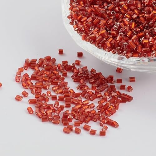 Handicraft Emporium Linierte, zwei geschliffene Glas-Rocailles, sechseckig, ca. 50 g, Rot, 2,2 mm von Handicraft Emporium